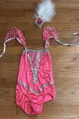 Girls Sz Large Pink W/ Rhinestones Leotard Dance Costume W/ Rhinestones&Feathers