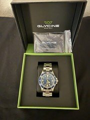 Glycine Combat Auto Diver 42mm Blue Dial/Bezel Date 200m Box Papers