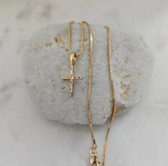 Gold Cross Necklace, Tiny Cross Necklace, 14k Gold Plated, 1mm Box Chain
