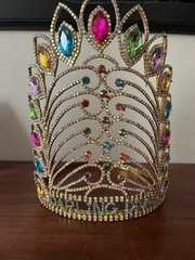 Gold Multicolor Rhinestone Beauty Pageant Crown Tiara for Women DARLING DIVA