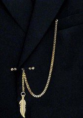Gold Plated 12" Inches Long Solid Pocket Watch Chain With Ornate LEAF Fob