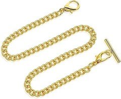 Gold Pocket Watch Chain with T-Bar, 14 Inch Pocket Watch Chains for Men, Antique