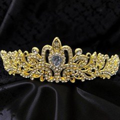 Gold Tone Rhinestone Tiara Crown Headband Bridal Pageant Prom Wedding Crystal