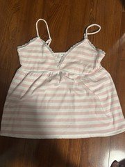 GOOD DAYS PROJECT Pink & White Striped Lace Trim Camisole Tank Top Large
