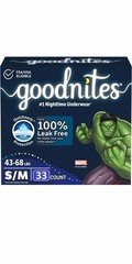 Goodnites Marvel Hulk QuickSorb Nighttime Bedwetting Underwear, Boys Size S/M (3