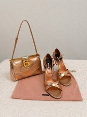 Gorgeous Miu Miu Rose Gold Metallic & Black Heel Strappy Sandals EU38 Italy Rare