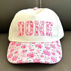 Graduation 2026 "Done" Embroidered Floral Trucker Hat White/Pink Adjustable OS