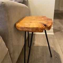 Greenage Rustic Cedar Root End Table –Natural Wood Side Table Nightstand 17.4" H