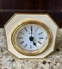 Gruen Quartz Octagon Table Alarm Clock Ivory Gold 3 1/4" West Germany