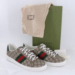 GUCCI 760775 Ace GG Supreme Beige/ Ebony Web Canvas Sneakers Size 13 (FPP012101) GUCCI 760775 Ace GG Supreme Beige/ Ebony Web Canvas Sneakers Size 13 (FPP012101)