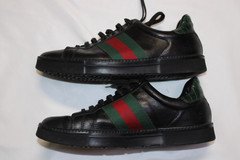 Gucci Ace Black Leather Sneakers Mens US 7.5 Low Top Designer Shoes Gucci Ace Black Leather Sneakers Mens US 7.5 Low Top Designer Shoes