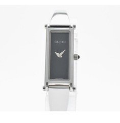 Gucci Bangle Swiss Made Quartz Rectangular Black Dial Silver Tone Wristwatch