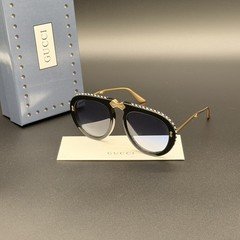 Gucci GG0307S 002 Foldable Sunglasses Black Crystal Blue Lens Ships Today