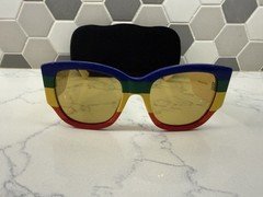 GUCCI Rainbow Striped Sunglasses Yellow Tinted GG0276S 006 PRIDE