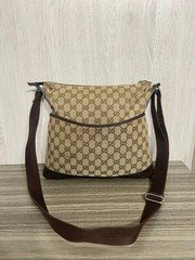 GUCCI shoulder bag GG pattern canvas beige leather punching crossbody