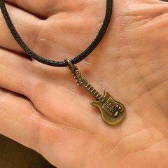 Guitar Charm Necklace Black Cord Musician Necklace Guitar Accessory Gift