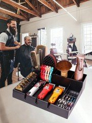 Hairdresser Tool Tray Box Barber Tool Organizer with Non Slip Mat Razor Holder