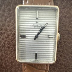 Hamilton Geneve Swiss Made Quartz Rectangular Analog Silver Dial Brown Leather