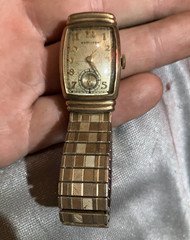Hamilton Rectangular Manual Mechanical Dress Watch Silver Dial Gold Bracelet