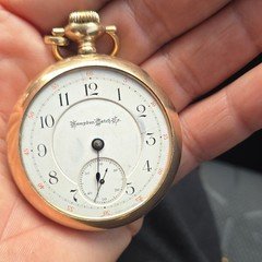 Hampden Watch Co. Gold Filled Full Hunter Pocket Watch Engraved w/ Chain