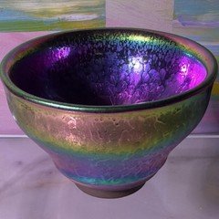 Handmade Ceramic Decorative tea cup Iridescent Multicolor Crackle Glaze Glossy