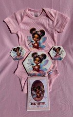 Handmade Fairy Baby Girl Gift Set | Pink Gerber Onesie | Marble Wall Art | Greet