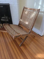 HANS WEGNER Style Danish Folding Rope Chair Mid Century