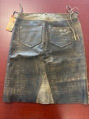 Harley-Davidson Women’s Brown Leather Studded Logo Knee-Length Zip Skirt