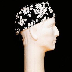 Hawaiian Flowers on Black Theme Scrub Hat