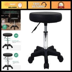 Height Adjustable Rolling Stool with Wheels for Spa, Salon, Massage - Black