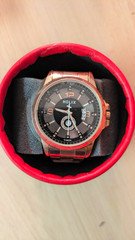 Helix Men's Quartz Watch Rose Gold Bracelet Black Dial Day/Date w/Box Papers