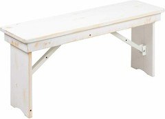 Hercules Rustic White Solid Pine 40" x 12" Folding Farm Bench XA-B-40X12-WH-GG