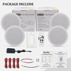 Herdio 4 Pack 6.5'' Bluetooth Ceiling Speakers 600W Bass With In Wall Amplifier