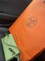 Hermès Green Small Crossbody Bag Gold Hardware Lock Zipper Adjustable Strap