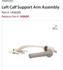 Hill-Rom Left Calf Support Arm Assembly Part #: 142620S