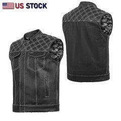 HL11693SPTWHT WHITE Black Men Cross Stitch Club Leather Vest