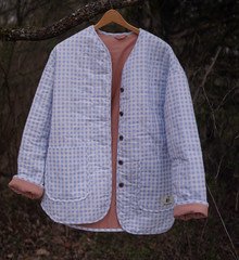 Home & Woods Quilted Coat Blue One Size Regular Cotton Outer Shell Pink Lining