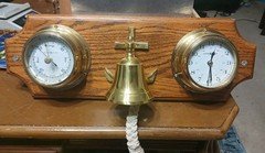 Howard Miller Nautical Clock and Barometer Oak Wall Mount Tested Working W Bell
