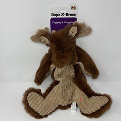 HuggleHounds Rope X-Brace Moose Plush Dog Toy Brown Tuffut Technology 60727
