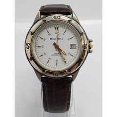 Hugo Maxx men's dress watch. Calendar on face. Gold accents 13448 Working watch
