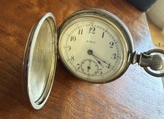 HWC Swiss Fake Pocket Watch 21 Jewel Keystone Coin Silver Floral Bird Case Works