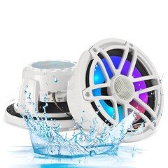HYANKA 6.5" Marine Speakers - 750W, IP67 Waterproof, LED Lights, 1 Pair  (White)