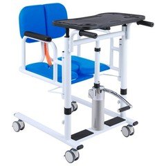 Hydraulic Patient Lift Transfer Chair 180 Split Seat Wider Blue Wheelchair Used