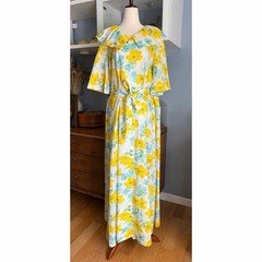 I. Magnin VTG 60s Floral Long Dressing Gown Robe M/L Retro MCM