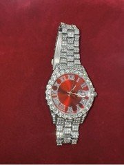 Iced Out 2 Tone Steel Red Dial Diamond Presidential Watch