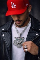 Iced Out Tiger Head Pendant Chain Silver Cuban Link Hip Hop Necklace Bling