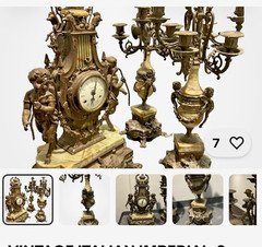 Imperial 3-Piece Brass & Marble Mantel Clock Set w/ Candelabra, Analog