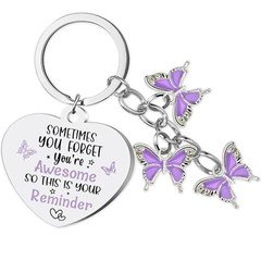 Inspirational Butterfly Gifts Keychain for Women - Encouragement Keyring Purple