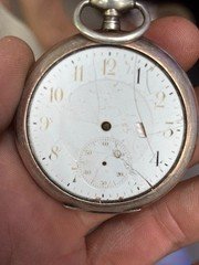 INVAR Full Hunter Silver Pocket Watch White Dial Manual Mechanical 1910 MPN