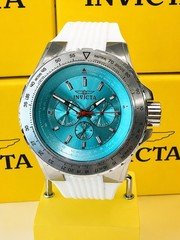 Invicta Aviator Skyshock  Men’s 50mm Light Blue Dial White Silicone Watch NWT